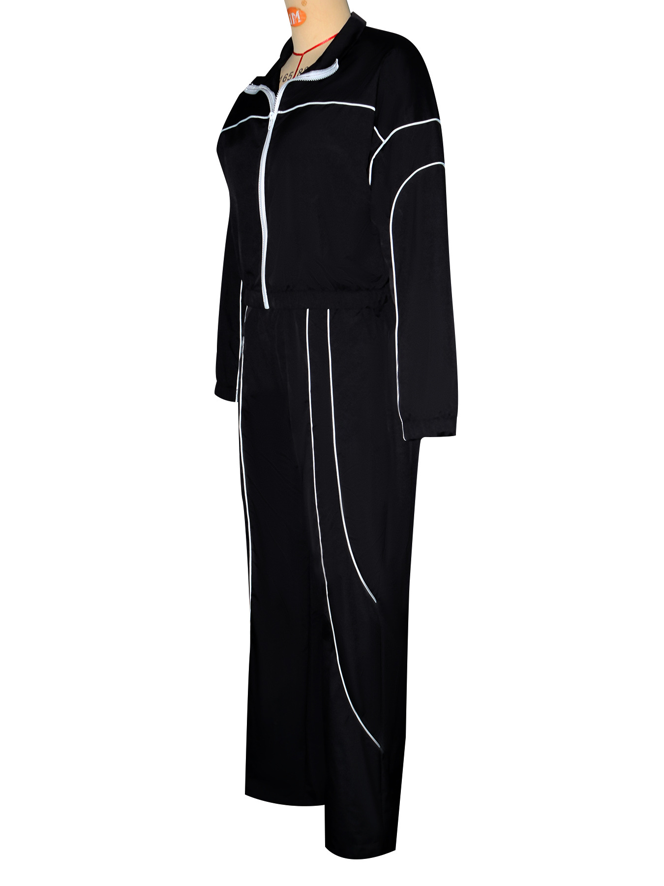 Women Color-Blocked Striped Top and Wide-Leg Pants Two-Piece Set