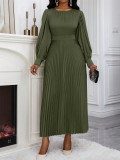 Women Waist-cinching Long-Sleeved Pleated Dress