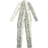 Women Autumn Sexy Hollowed-out Print Jumpsuit