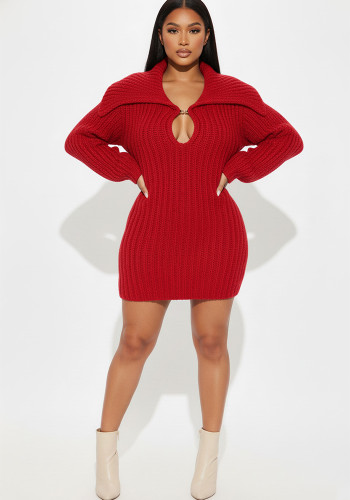 Women Elegant Winter Turndown Collar Stretchy Lantern Sleeve Sweater