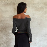 Women's Slim Waist Basic Long Sleeve Top Autumn Solid Color Slim Fit T-Shirt