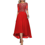 Women Chiffon Lace Elegant Half-Sleeve Dress