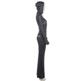 Women's Autumn Winter Polka Dot Letter Print Sexy Crop Hoodie and Pants Set