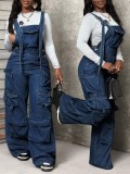 Women Wide-leg Denim Jumpsuit