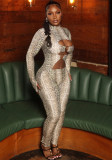 Women Autumn Sexy Hollowed-out Print Jumpsuit