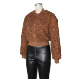 Women Faux Lambswool Baseball Jacket