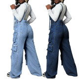 Women Wide-leg Denim Jumpsuit