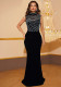 Women Sleeveless Mesh Slit Formal Party Bodycon Dress