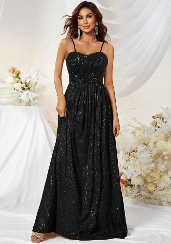 Women Sequined Waist-cinching Backless Dresses