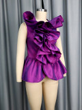 Women Round Neck Sleeveless Irregular Ruffle Shirt