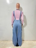 Women Wide-leg Denim Jumpsuit