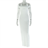 Women Sexy Off-Shoulder Sleeveless Solid Halter Neck Casual Holidays Bodycon Dress