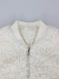 Women Faux Lambswool Baseball Jacket