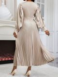 Women Waist-cinching Long-Sleeved Pleated Dress