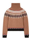 Women Autumn/Winter High-neck Jacquard Color-blocked Knitting Top Sweater