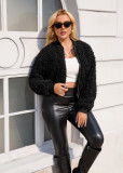 Women Faux Lambswool Baseball Jacket