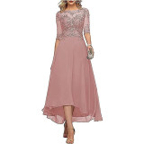 Women Chiffon Lace Elegant Half-Sleeve Dress