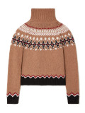 Women Autumn/Winter High-neck Jacquard Color-blocked Knitting Top Sweater