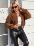 Women Faux Lambswool Baseball Jacket