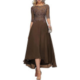 Women Chiffon Lace Elegant Half-Sleeve Dress