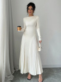 Women Long-Sleeved Knitting Pleated Elegant Maxi Dress