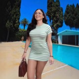 Women's Stripe Chic Short Sleeve Slim Fit Knitting Dress