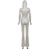 Women's Autumn Winter Polka Dot Letter Print Sexy Crop Hoodie and Pants Set