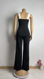 Women Contrast Color Sexy Mesh V-Neck Jumpsuit