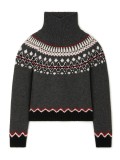 Women Autumn/Winter High-neck Jacquard Color-blocked Knitting Top Sweater