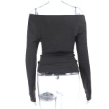 Women's Slim Waist Basic Long Sleeve Top Autumn Solid Color Slim Fit T-Shirt