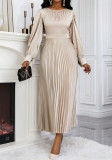 Women Waist-cinching Long-Sleeved Pleated Dress
