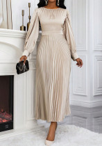 Women Waist-cinching Long-Sleeved Pleated Dress Women Waist-cinching Long-Sleeved Pleated Dress
