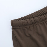 Women's Knitting Slim Waist Long Sleeve Button-Down Top High Waist Drawstring Loose Straight Leg Pants Autumn Casual Set