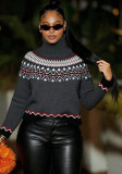 Women Autumn/Winter High-neck Jacquard Color-blocked Knitting Top Sweater