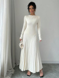 Women Long-Sleeved Knitting Pleated Elegant Maxi Dress