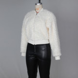 Women Faux Lambswool Baseball Jacket