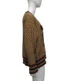 Women's Autumn Winter Loose Basketball Knitting V-Neck Sweater