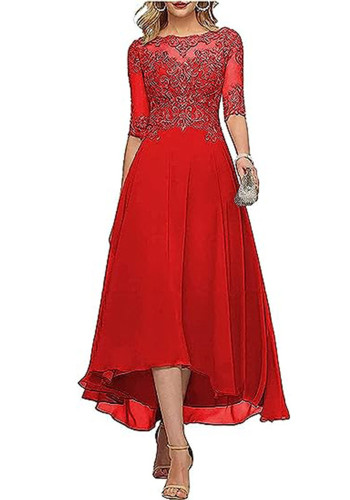 Women Chiffon Lace Elegant Half-Sleeve Dress