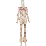 Women's Autumn Winter Polka Dot Letter Print Sexy Crop Hoodie and Pants Set