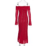 Women Autumn Lace Off Shoulder Long-Sleeved Strapless Bodycon Dress
