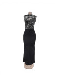 Women Sleeveless Mesh Slit Formal Party Bodycon Dress