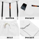 Men's Winter American Style Fleece-lined Casual Sporty Pocket Hoodies and Pant Two-Piece Set