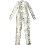 Women Autumn Sexy Hollowed-out Print Jumpsuit