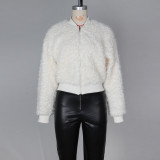 Women Faux Lambswool Baseball Jacket