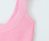 Women Summer French Style Sleeveless Solid Stretchy Waist-cinching Knitting Dress