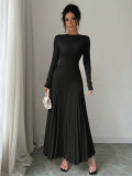 Women Long-Sleeved Knitting Pleated Elegant Maxi Dress