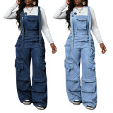 Women Wide-leg Denim Jumpsuit