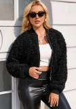 Women Faux Lambswool Baseball Jacket