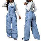 Women Wide-leg Denim Jumpsuit