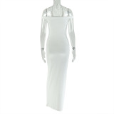 Women Sexy Off-Shoulder Sleeveless Solid Halter Neck Casual Holidays Bodycon Dress